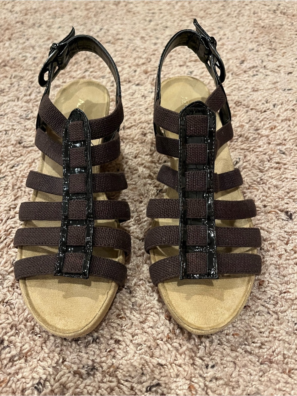 AEROSOLES Candlelight Brown Croco Strappy Wedge Sandals